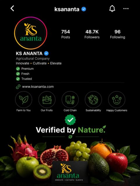 🌿 Verified by Nature. Trusted by You. 🍎

From farm to your table, we deliver premium-quality fresh fruits with uncompromising freshness, trust, and care.

KS Ananta – Innovate • Cultivate • Elevate. 💚

#post #trendig #today #viral #fruit